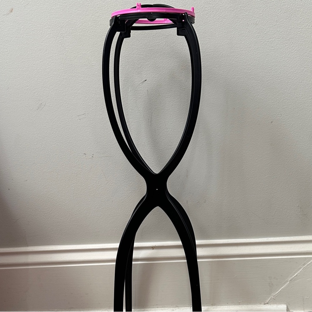 Black and Pink Portable Wig or Hat Stand